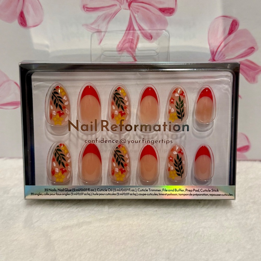 Nail Reformation Press On Nails Almond French Floral Fall‎ Design